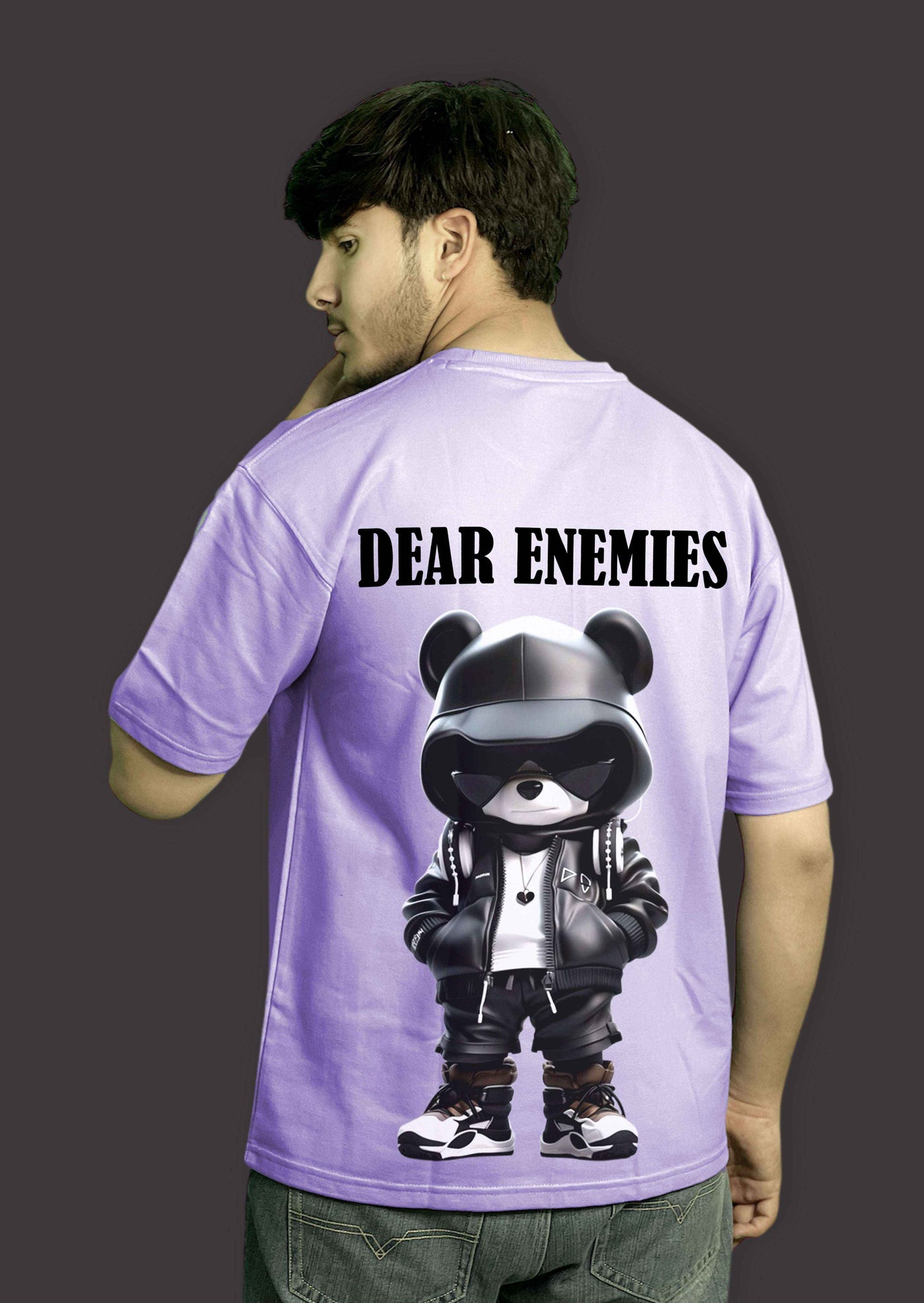 Ashlay Dear Enemies lavender oversized graphic t-shirt
